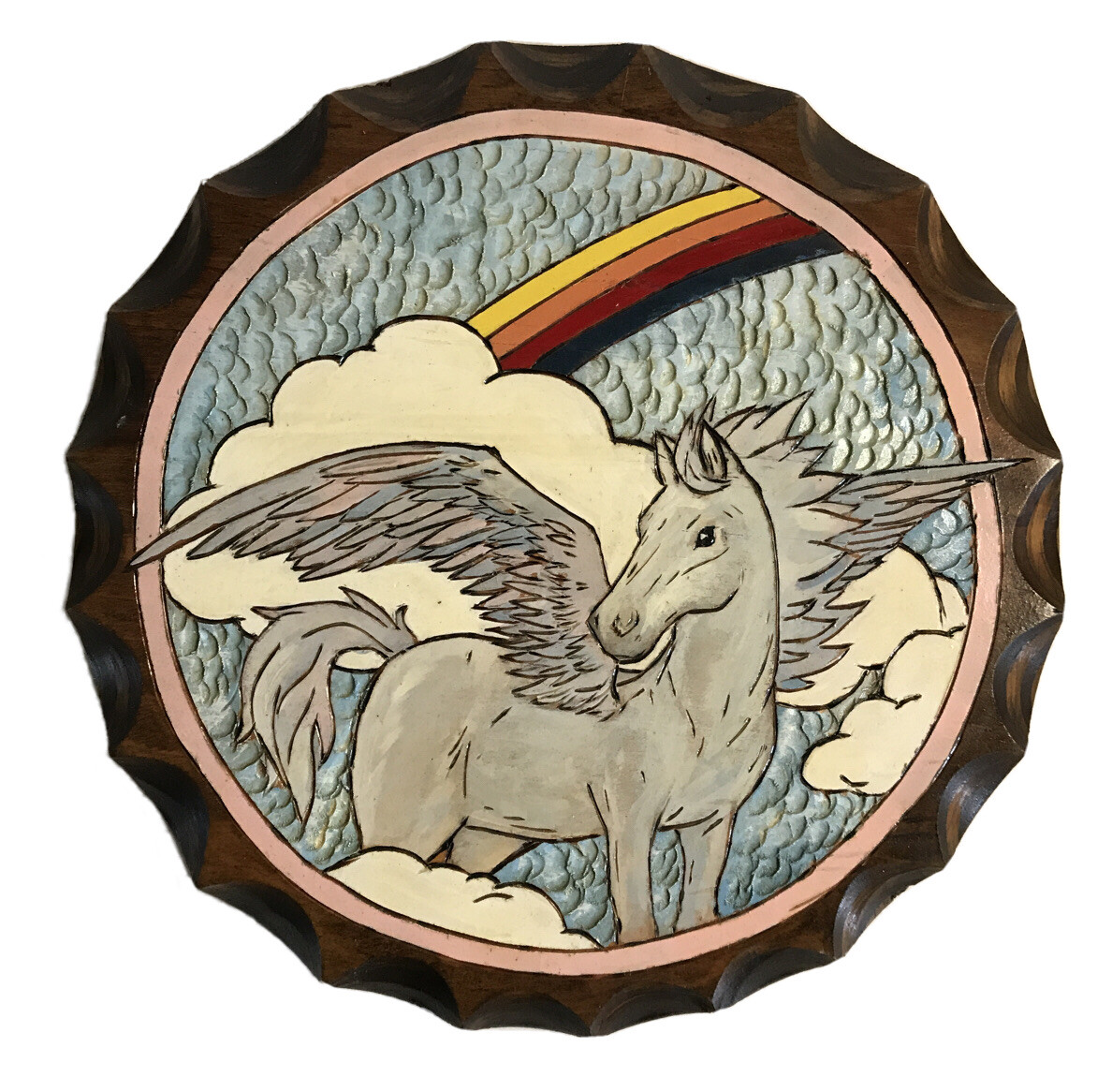 Rainbow Pegasus Winged Horse Wall Hanging Plaque Majestic Mythical Fantasy Vtg