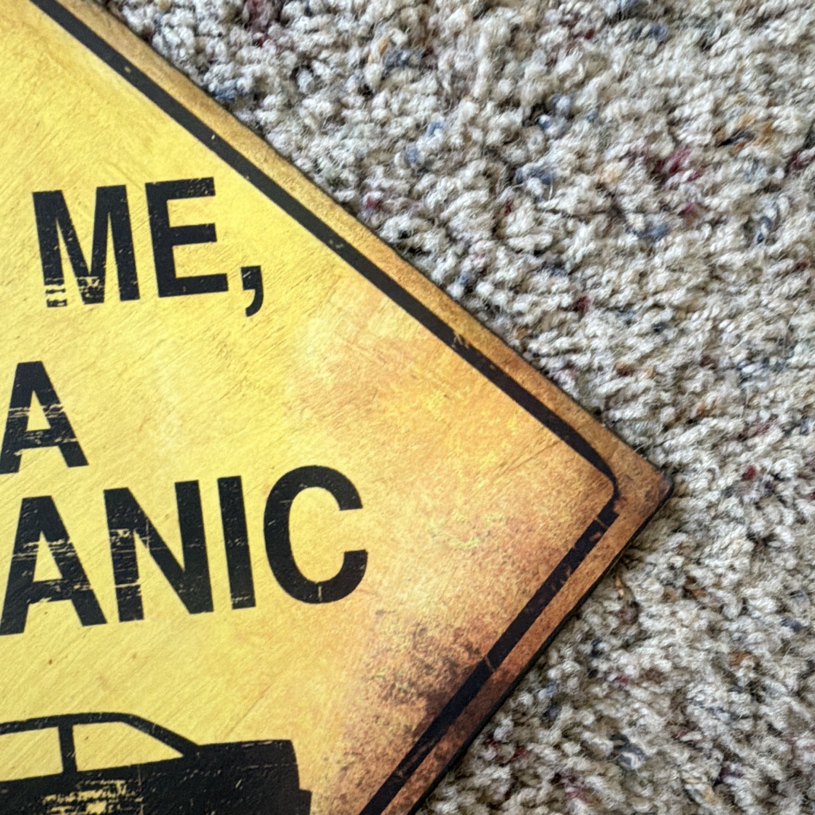 Square One Brands Trust Me I’m A Mechanic Wood Sign Yellow Hanging Ready To Hang