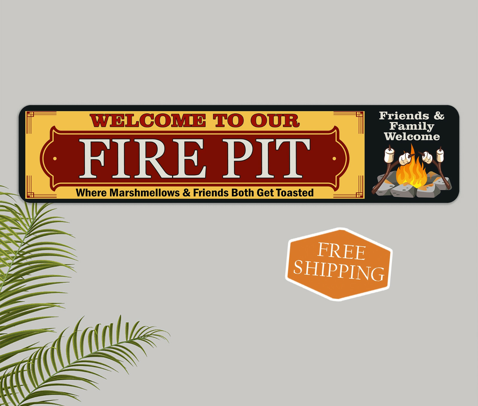 Welcome Fire Pit Decor Metal Sign Backyard BBQ Family Gift 4×18 104182001014