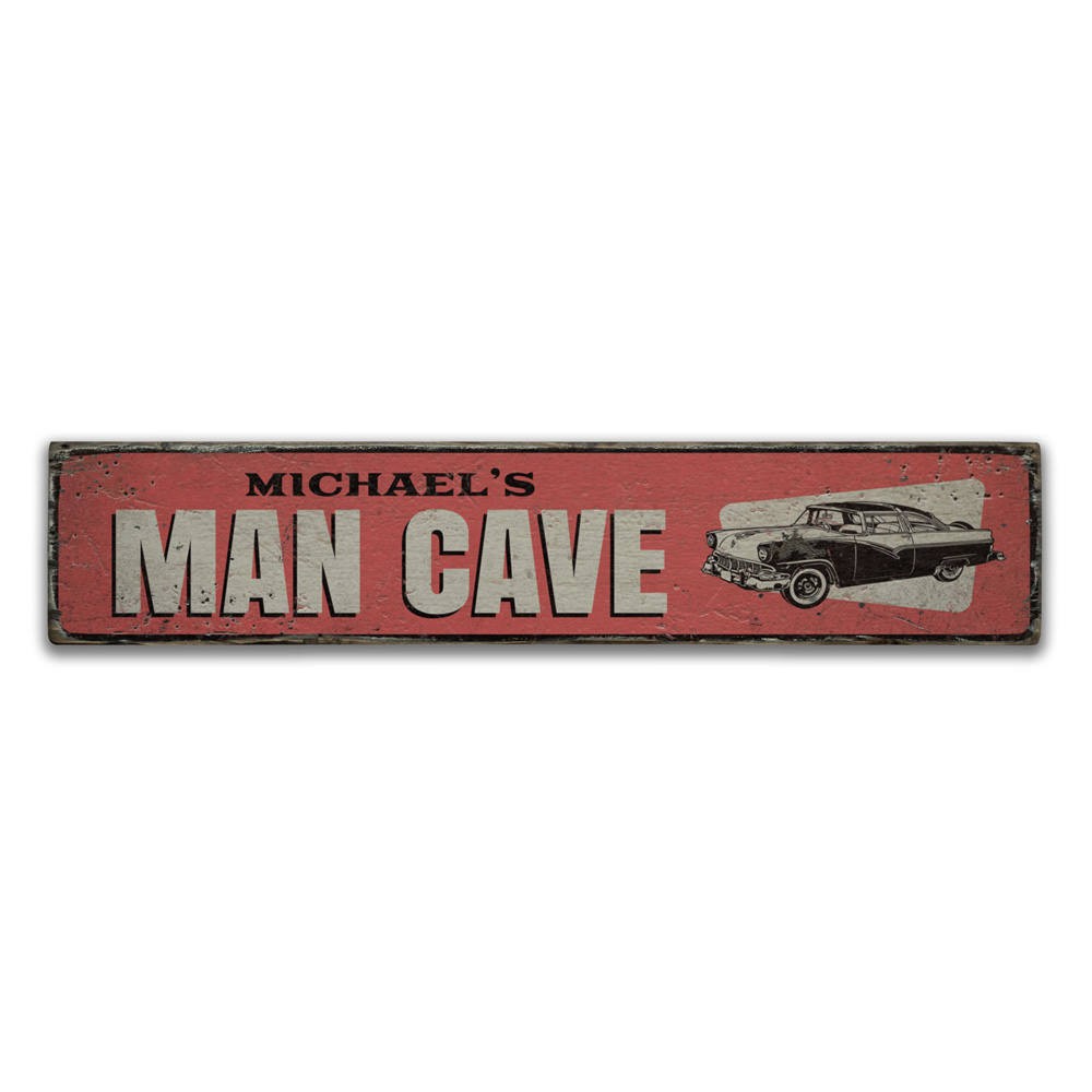 Car Man Cave Novelty Distressed Sign, Personalized Wood Sign