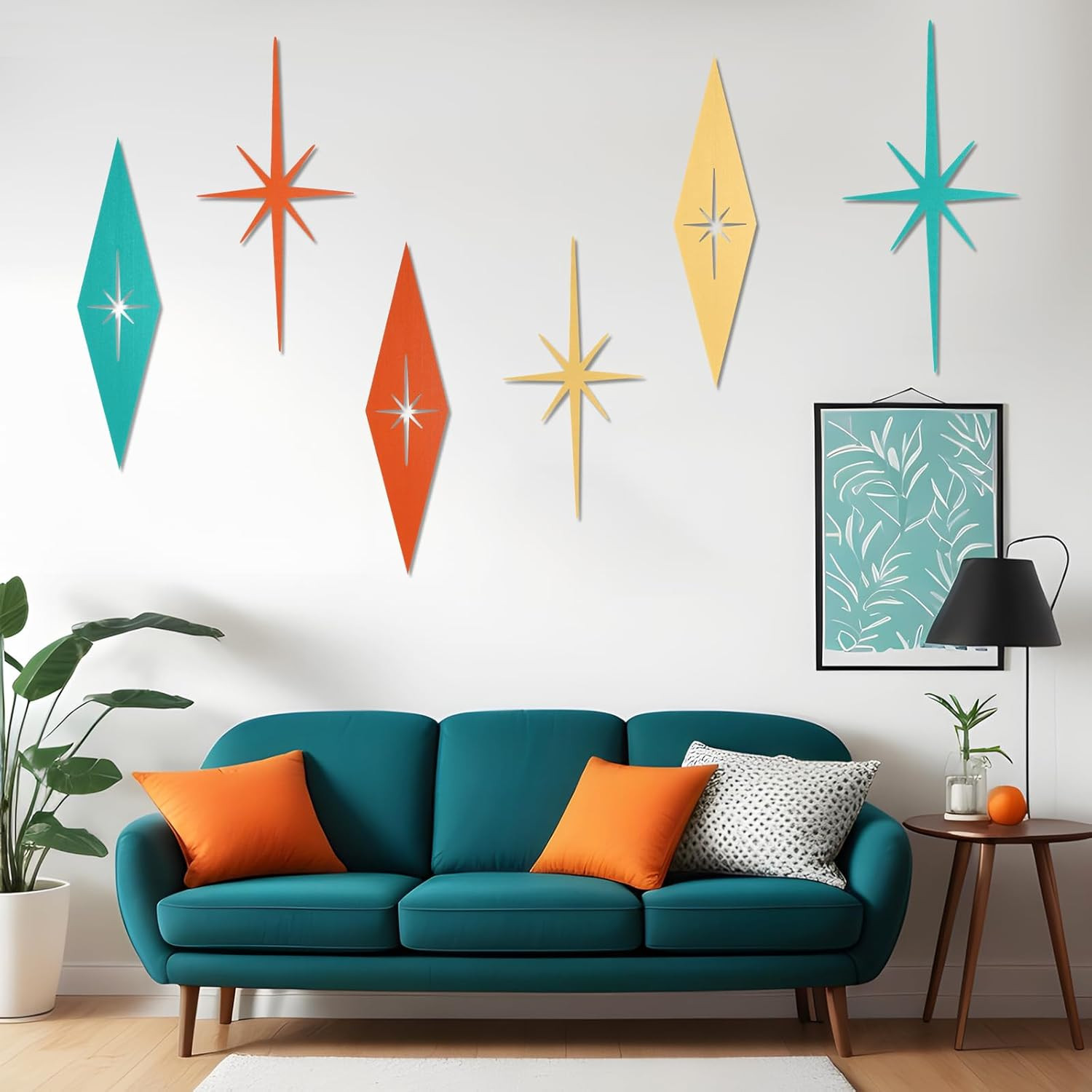 Otoolling 6 Pcs Starburst Modern Mid Century Wall Art Cast Iron Retro 3D 8 Point