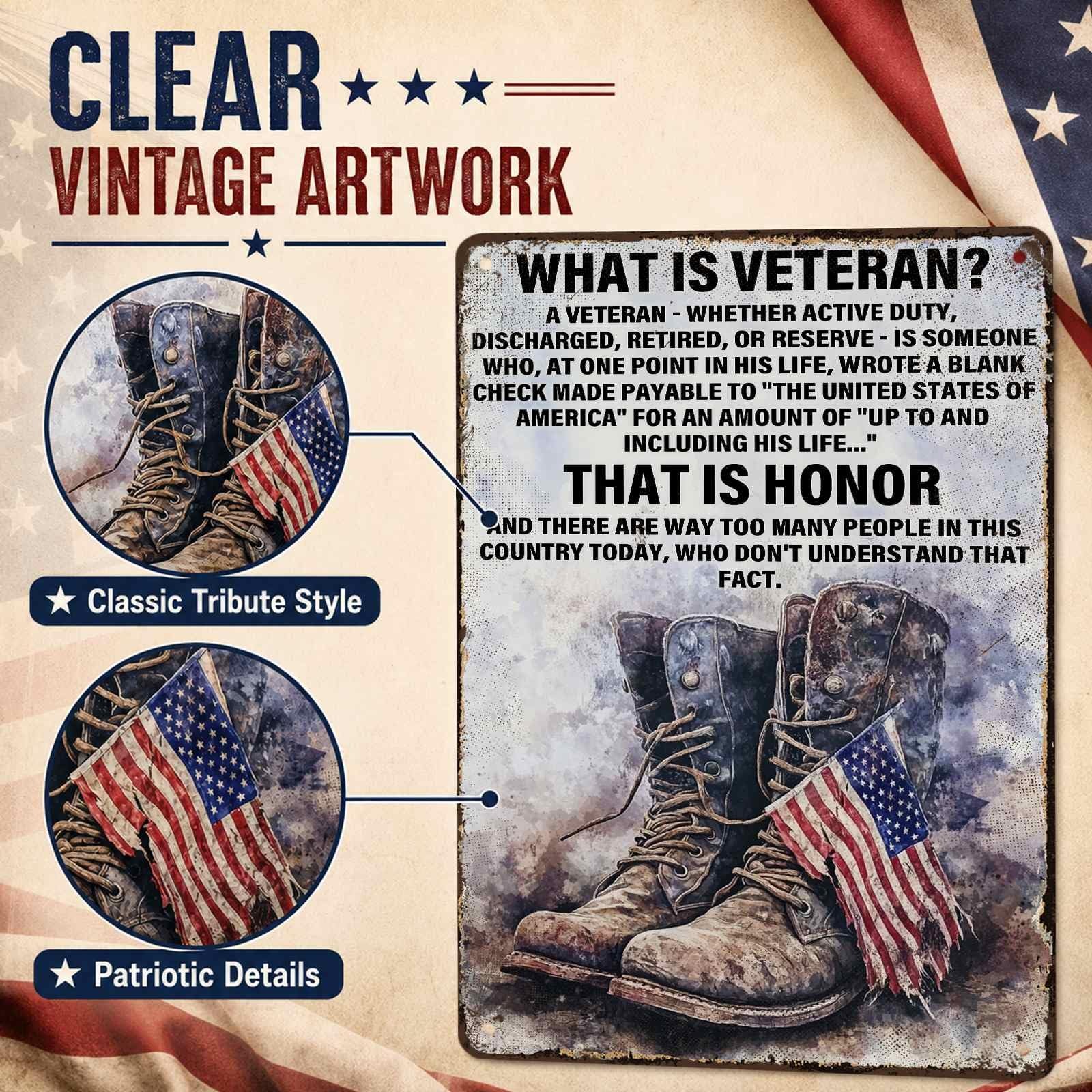 PEACHGARDEN Military Decor What Is a Veteran Patriotic Metal Sign, Military W…