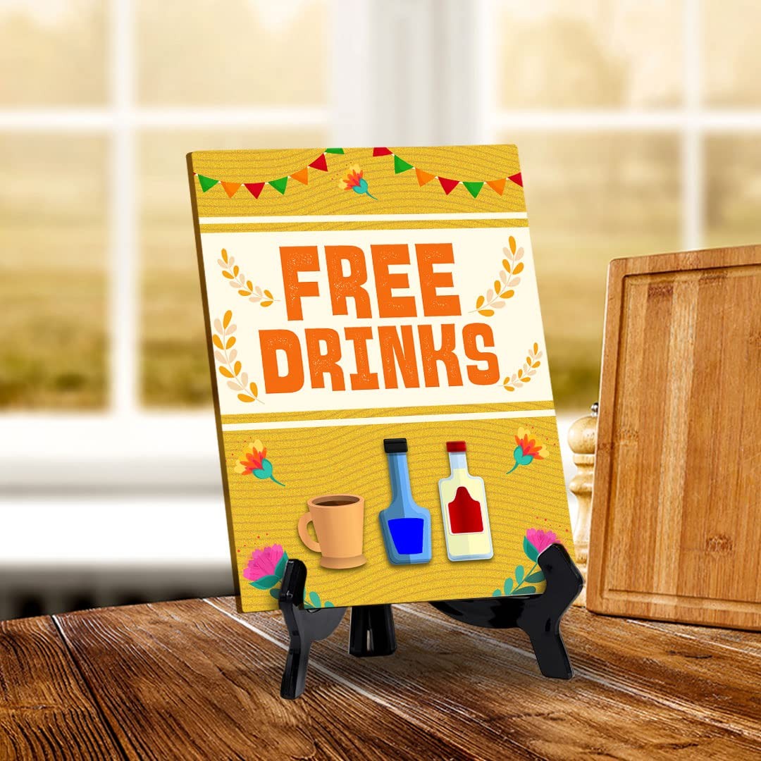 Signs ByLITA Free Drinks 2, Table Sign with Acrylic Stand (6×8“)