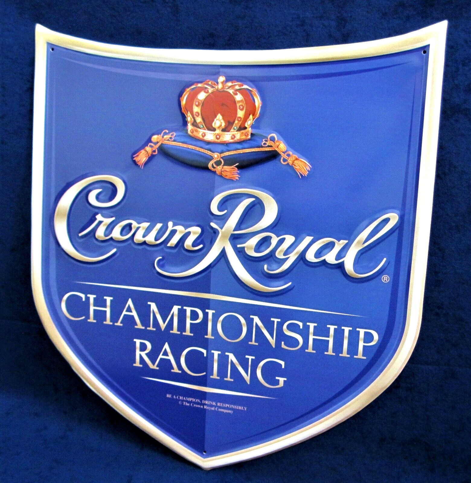 CROWN ROYAL Embossed Metal Shield ~ Garage Man Cave Bar Pub Decor ~ MADE in USA