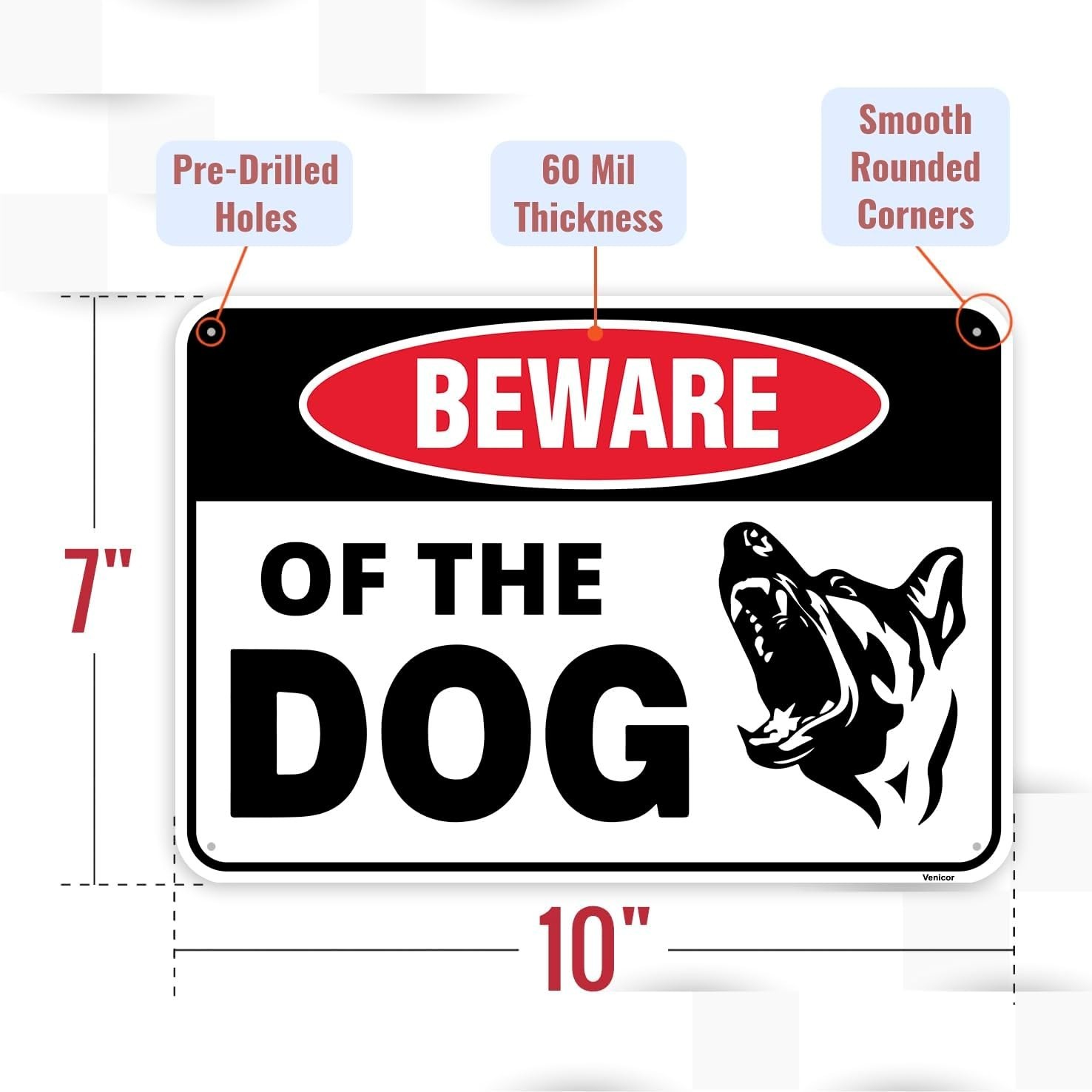 2PC 10 x 7 Inches – Aluminum -s for Fence Door Gate Outdoor Beware of Dog Sign