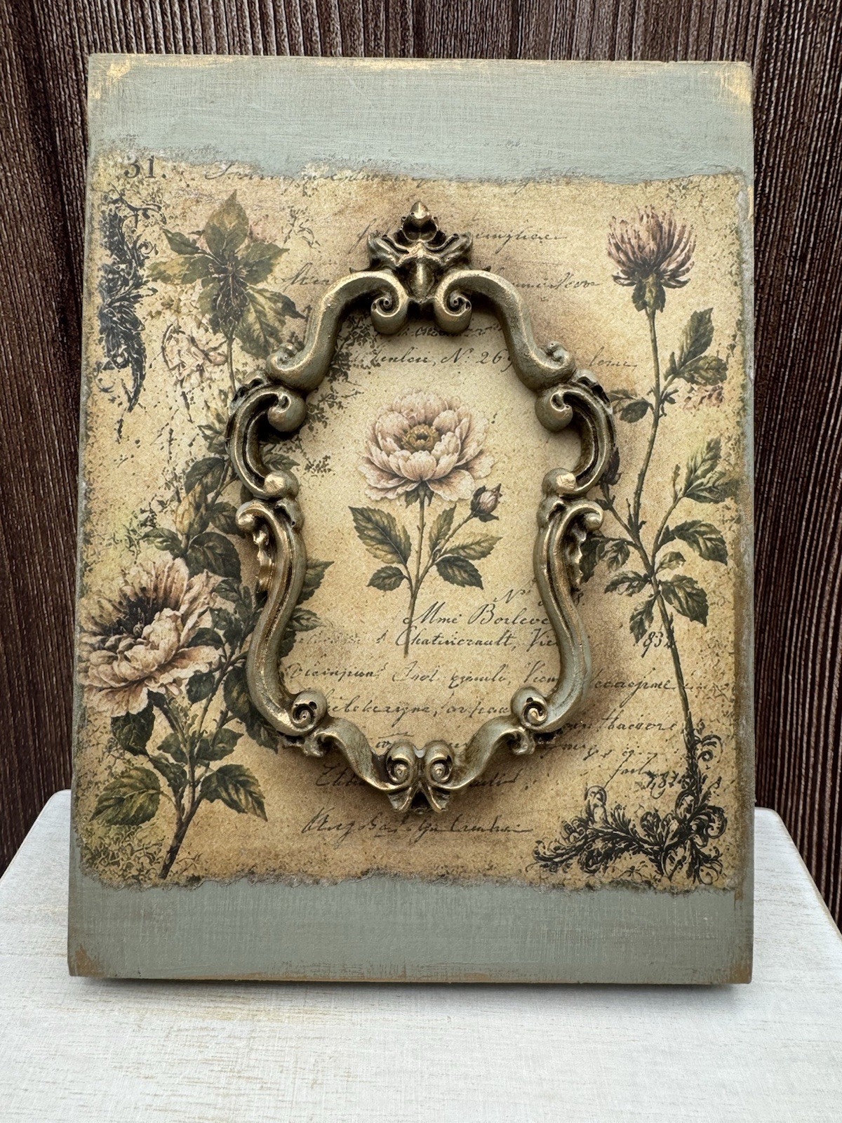 Vintage Botanical Floral Wall Plaque Ornate Frame French Country Cottage Decor