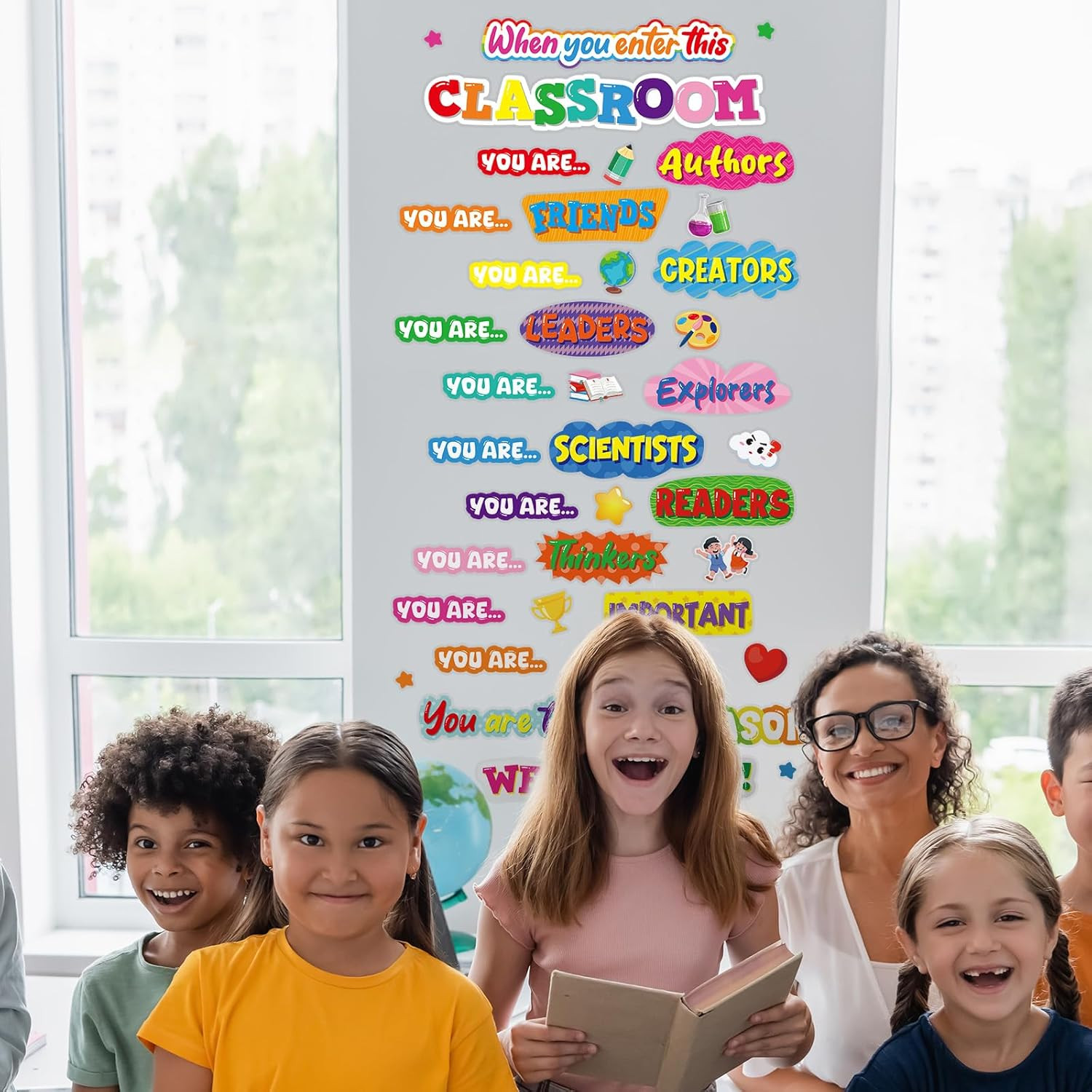 Back to School Classroom Door Decoration Set, Welcome Window Cling Stickers for