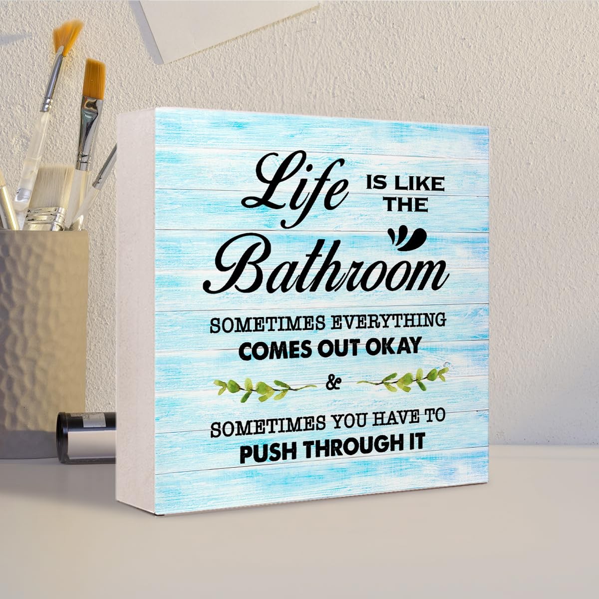 Blue Wood Life is Like The Bathroom Wooden Box Sign Desk Decor,Funny Bathroom…