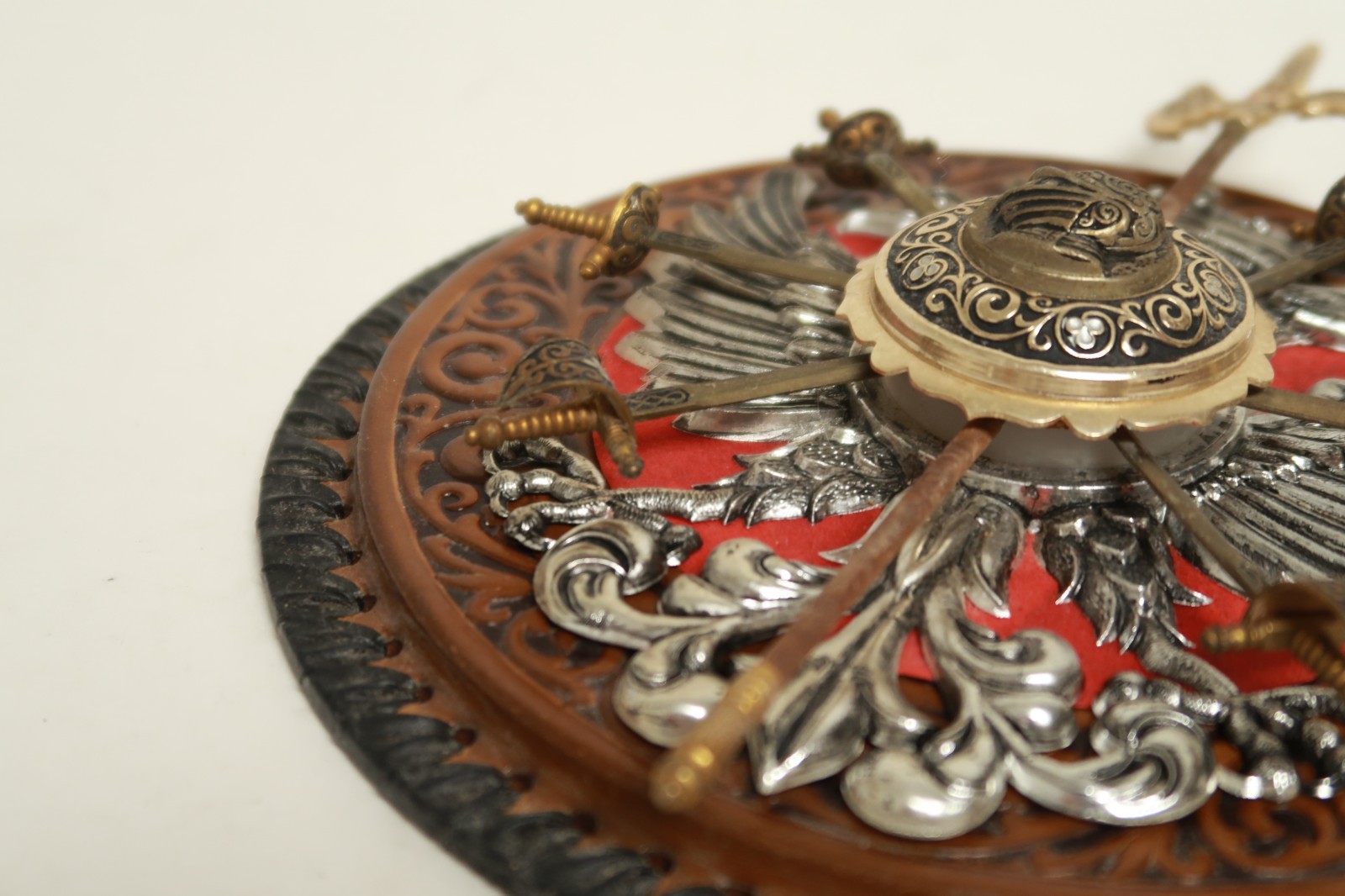 Nordic Wall Art with Mini Swords Leather Material Russian Poland Eagles Ornate
