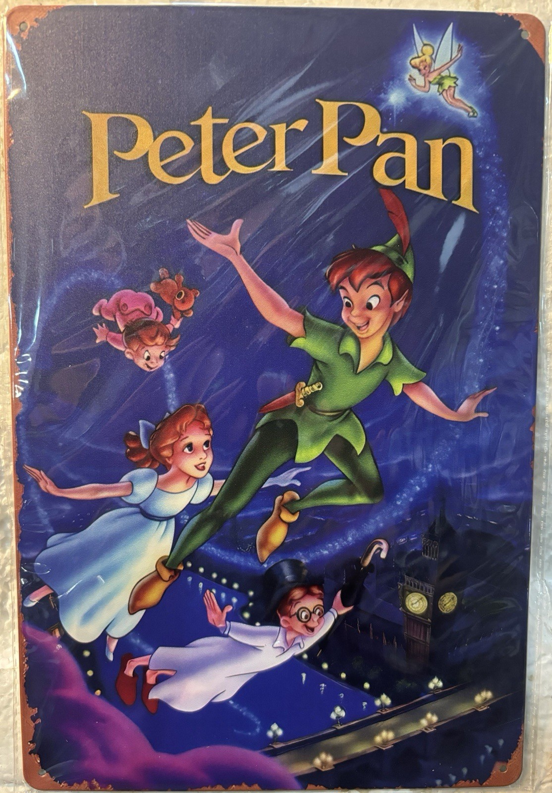 TIN SIGN 8×12 Peter Pan Disney Child’s Storybook Tinkerbell Flying Kids DD24