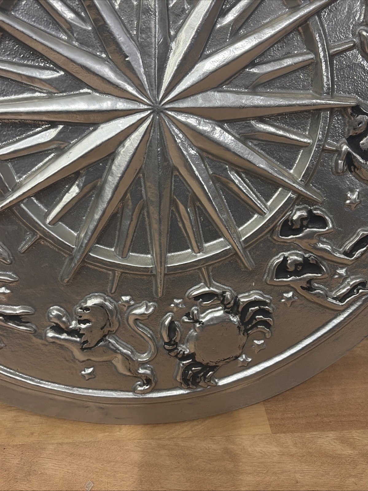 Rare Zodiac, Sun, Starburst astrology Metal Wall Plaque 3D Silver Color 23.5” D