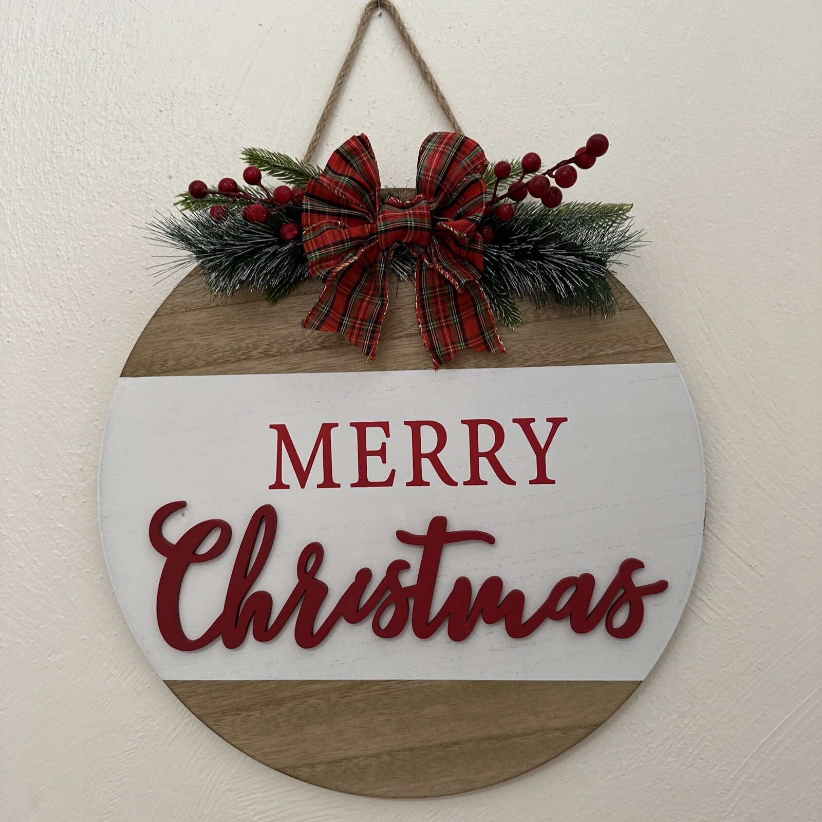 Christmas Welcome Sign for Front Door Decorations Hanging – Round Wood
