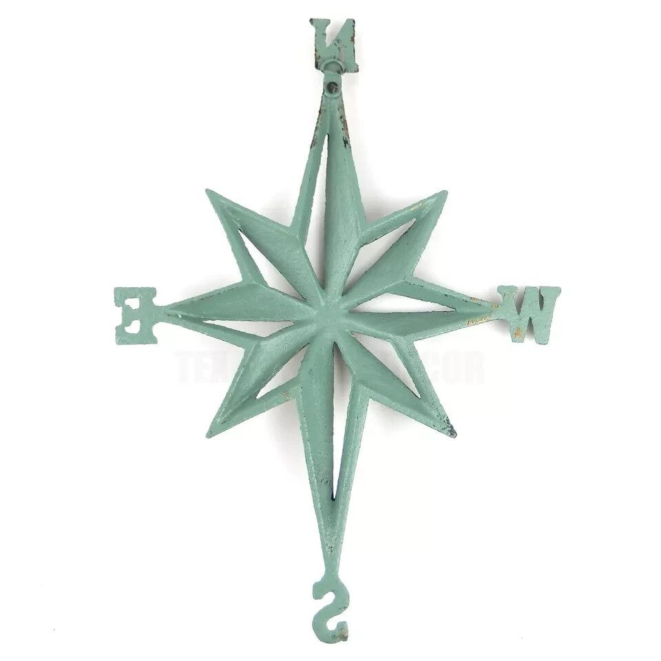 Metal Iron Nautical Rose Compass Star Directional Sailing Boat Wall Beach 14×10″