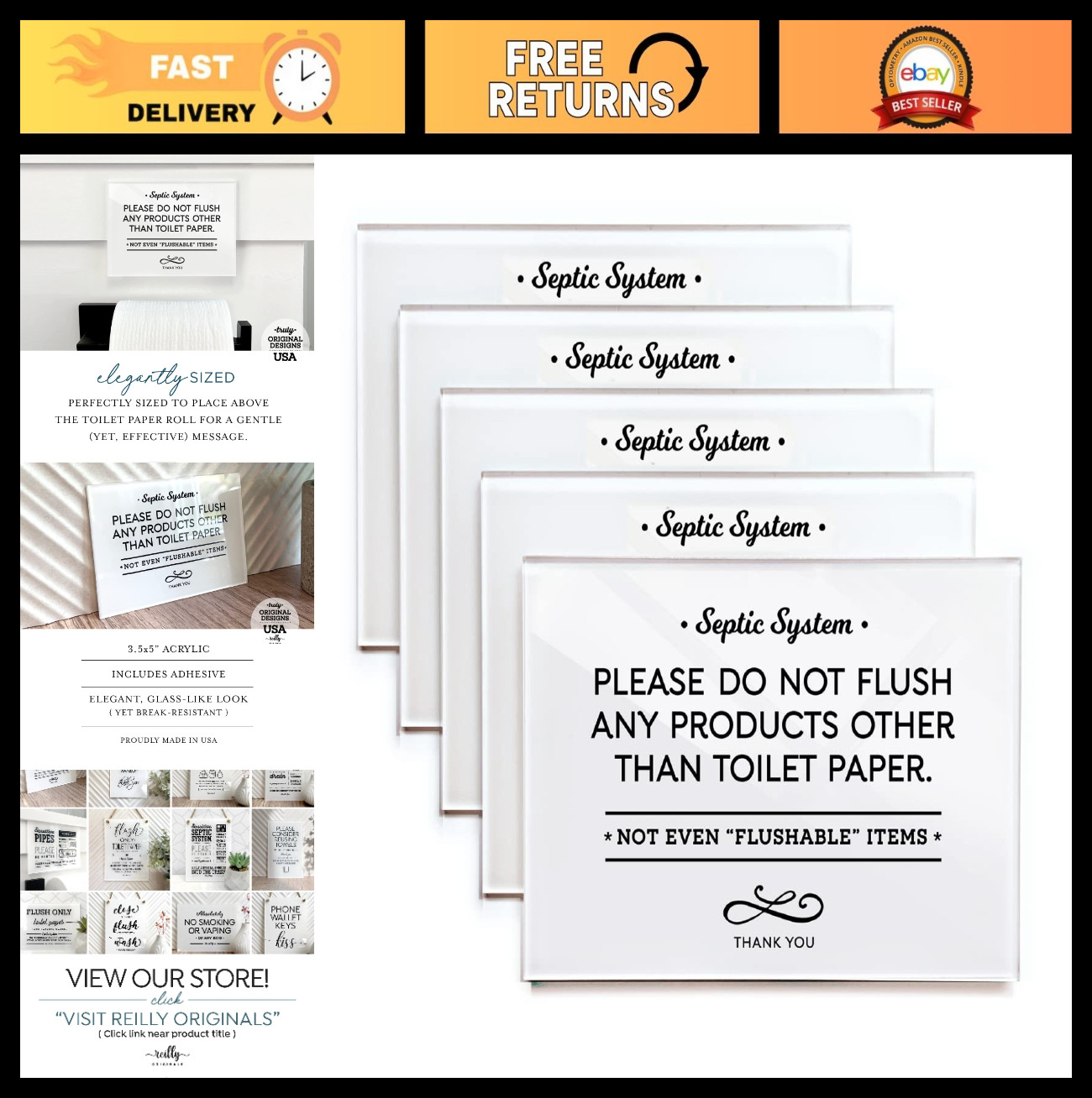 3.5×5 Inch Bathroom Sign – Do Not Flush Rules, Durable & Ready to Stick (5 Pack)