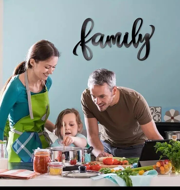 Metal Wall Art Sign “Family ” For Any Room 12×6 Inches Farmhouse Art Decor