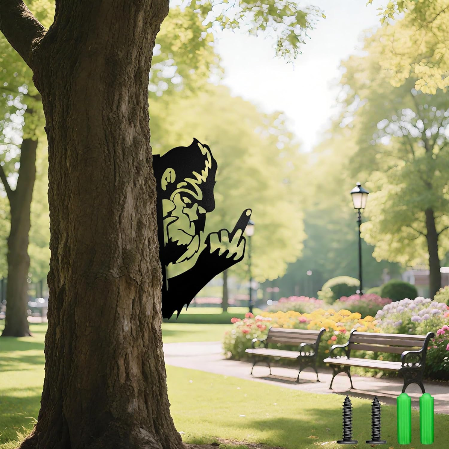 Bigfoot Middle Finger Metal Yard Sign – Funny Prank Decor, Peeking Sasquatch Tre