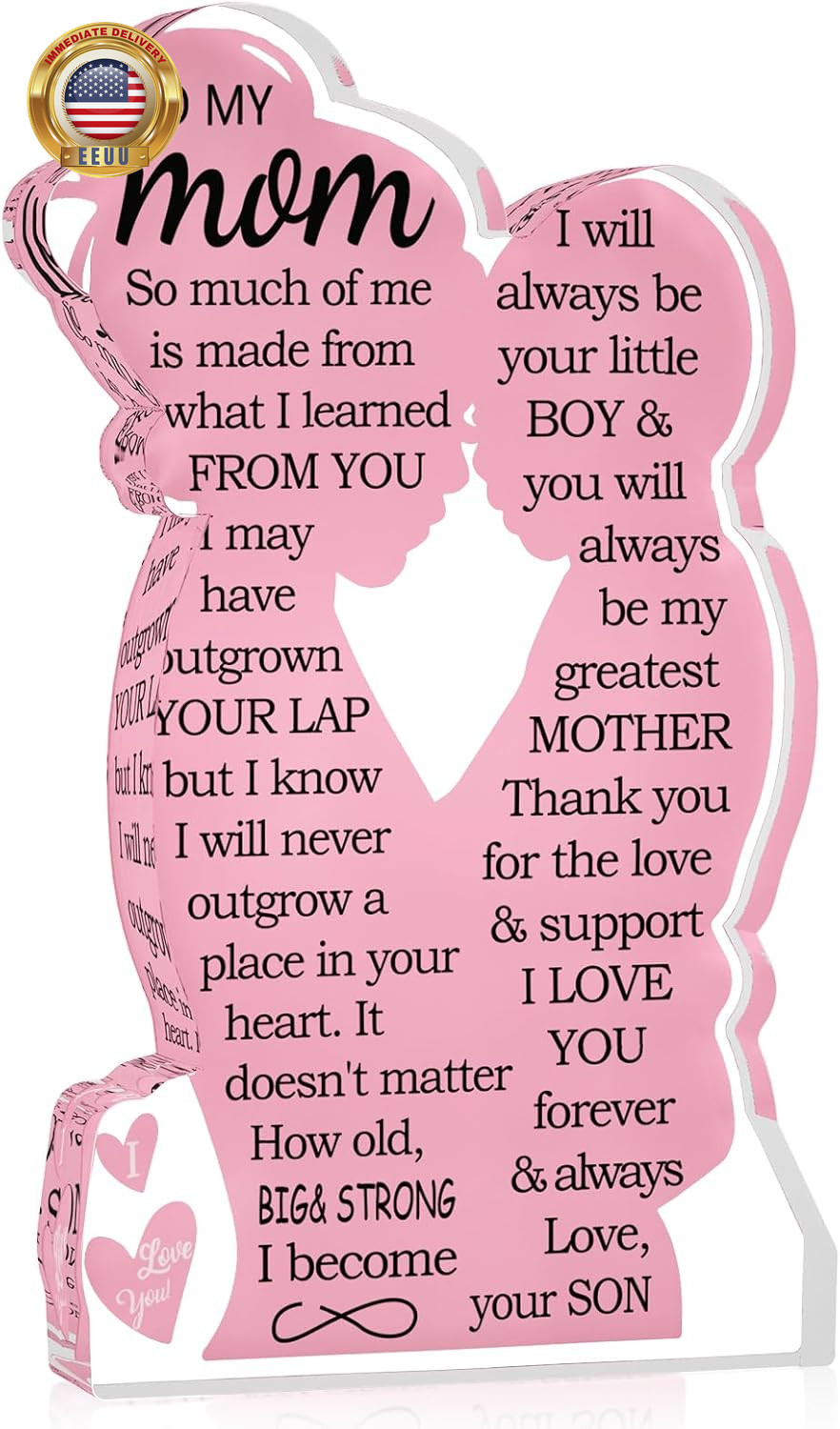 Gifts for Mom, Acrylic Mother&Son Hug-Shaped Keepsake Sign – 5 X 3 Inches, Mothe