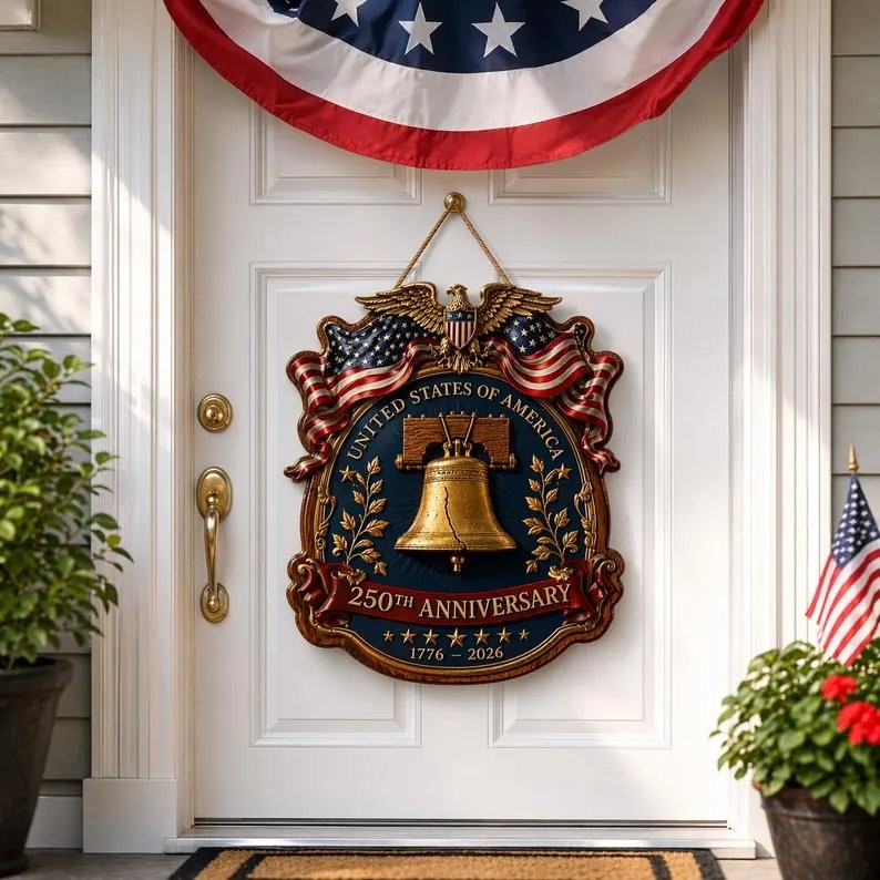 USA 250th Anniversary Wooden Liberty Bell Sign, 1776-2026 Decor