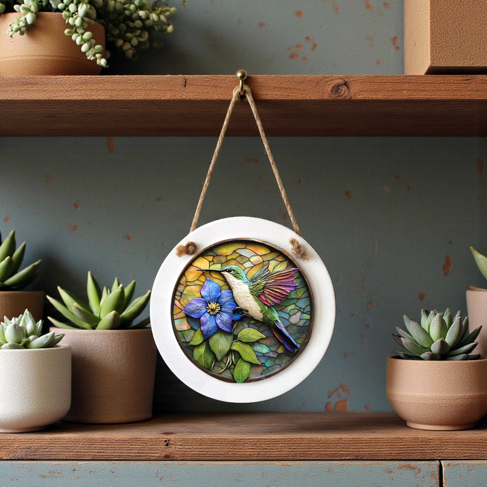 Hummingbird Door Sign – Small Wall or Window Hanging Wreath Accent Plaque 4.8in