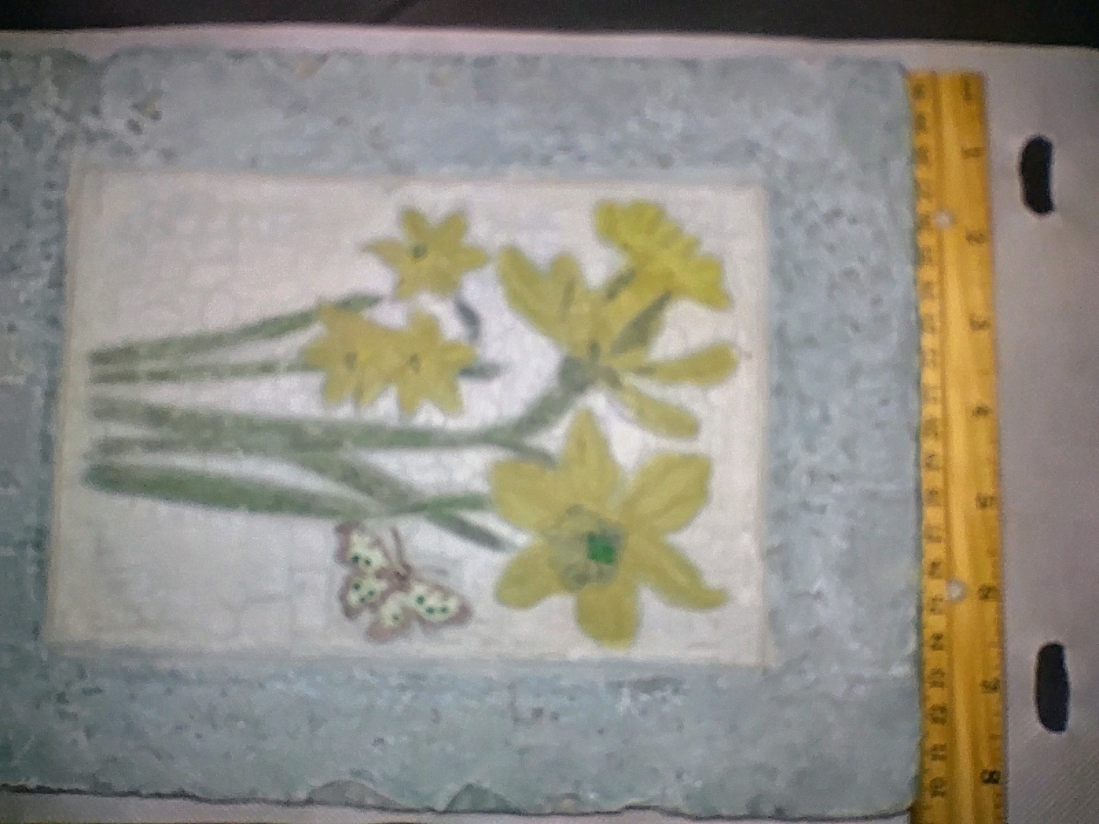 Floral Wall Art Plaque 3 pounds, 11″long, 8″wide,1/2 deep Painted Yellow Flowers