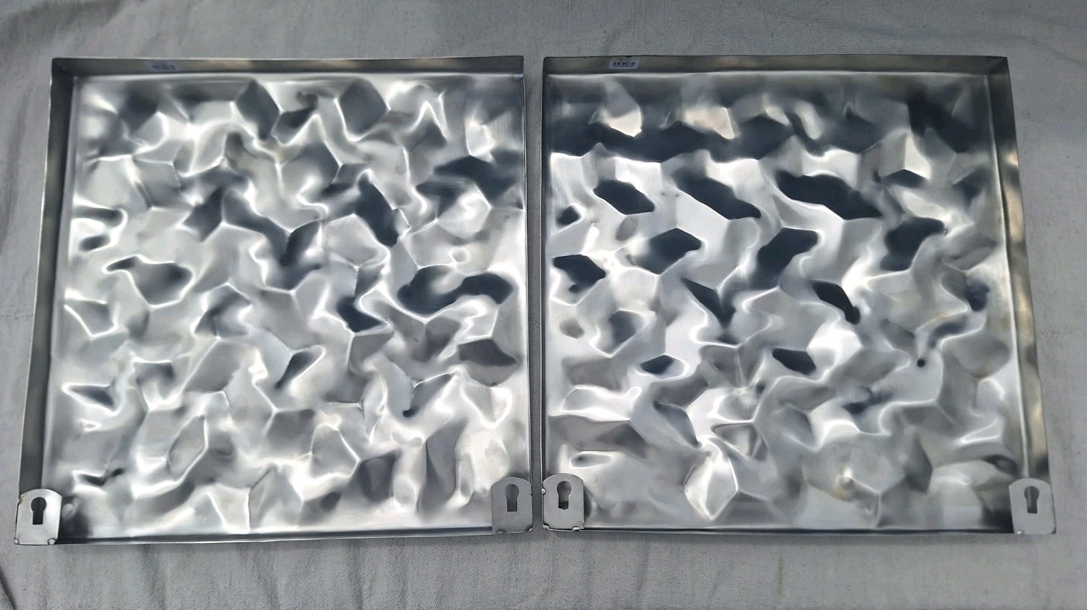 Crate&Barrel Metal Wall Decor 668-187 Axel Shiny Chrome Wall Ripple Pattern Art