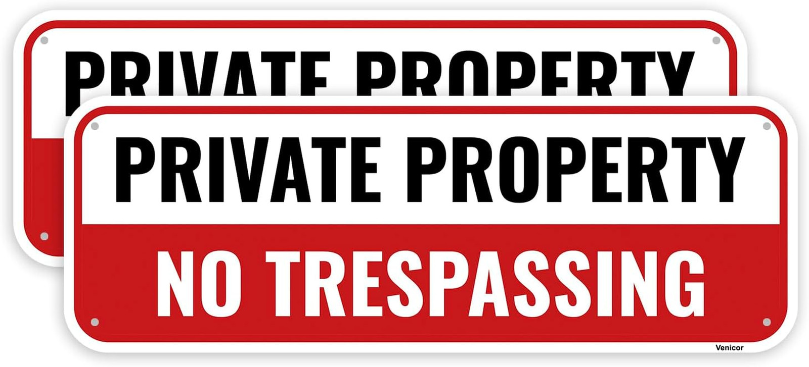2PC Private Property No Trespassing Sign, 10 X 3.5 Inches – Aluminum – Metal No