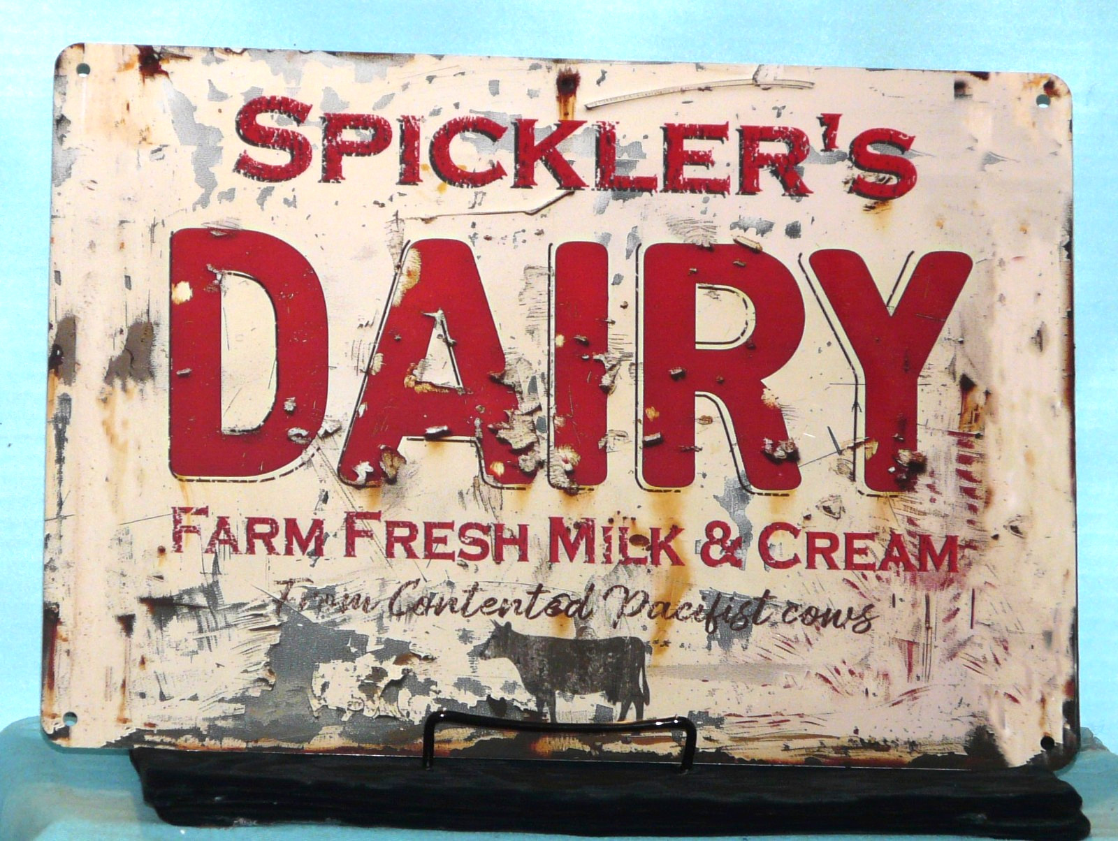 Contemporary “NEW” Spickler’s Dairy Tin Advertising Sign~13 3/4″x 9 3/4″