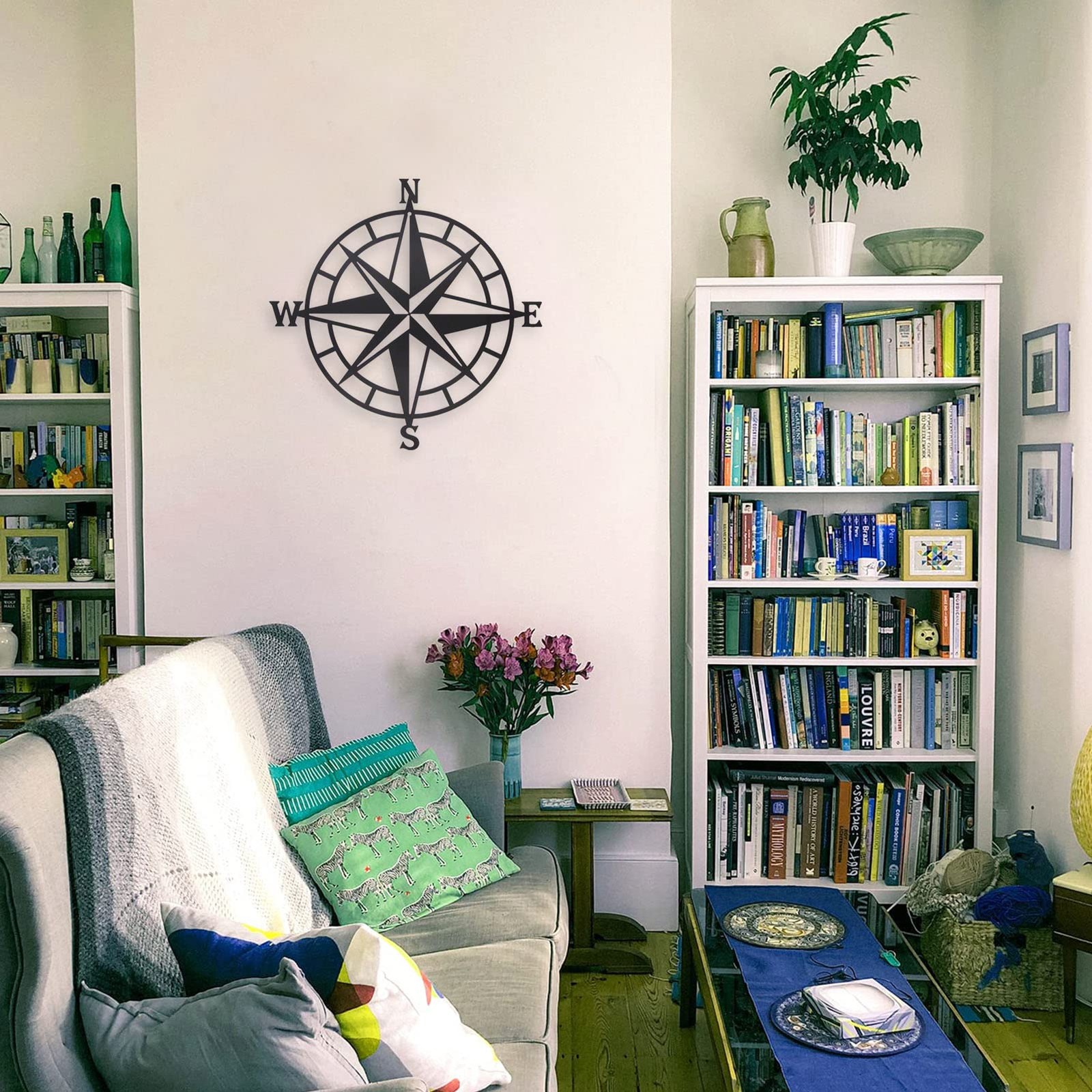 Black Metal Décorative Nautical Compass Wall Decor, Indoor or Outdoor Wall Ha…