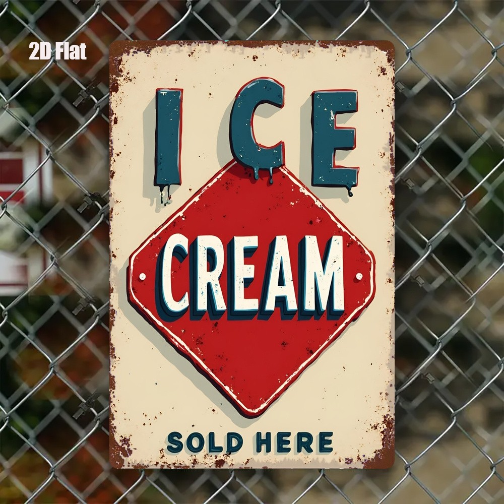 Vintage Red Blue Ice Cream Sign Metal Plaque 20.32×30.48 cm