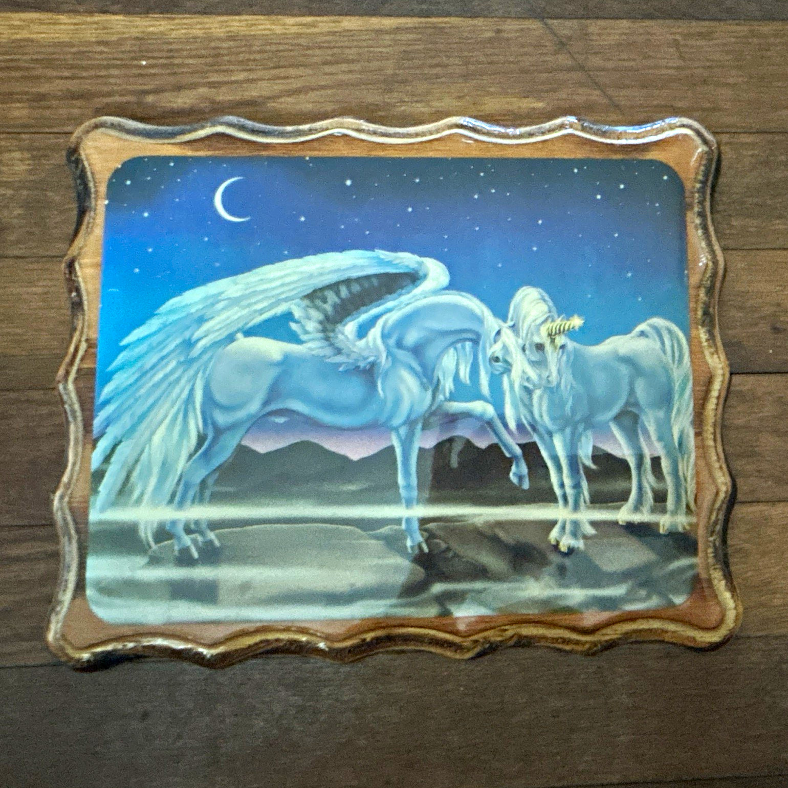 Fantasy Unicorns Wood Wall Plaque, Rectangle Pictorial Decorative Sign