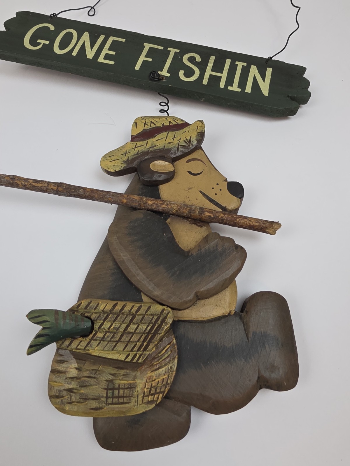 Handmade Wooden Sign Bear Gone Fishing . Cabin Decor Man Cave. 🤎💜🩵💛