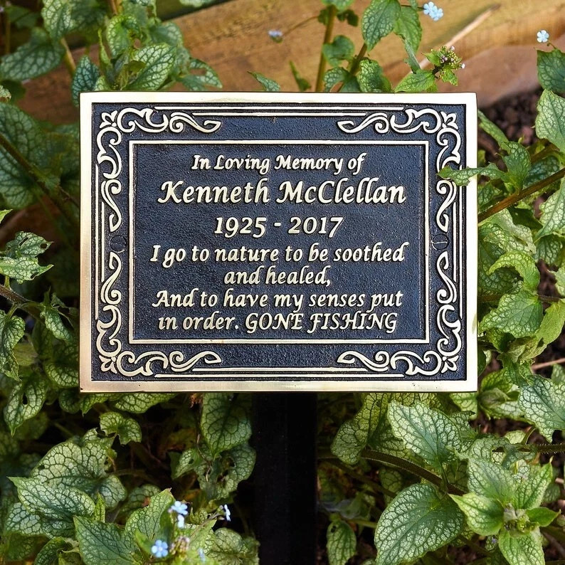 Solid Cast Brass Memorial Plaque personalized in full 3D Brass Lettering. Qualit