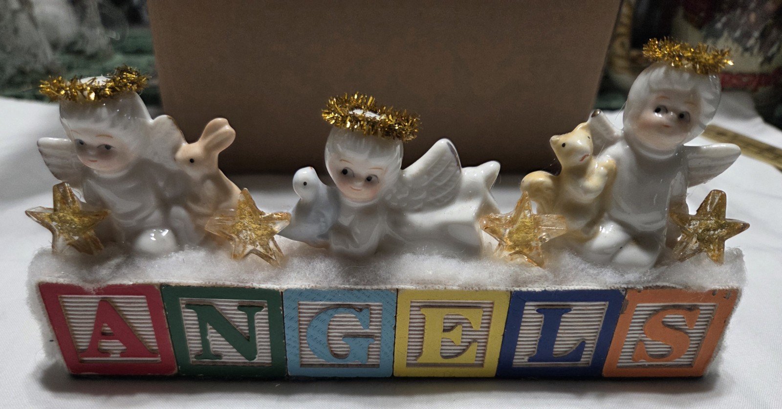 Vintage Handcrafted 7″ Angels Wood Block Sign Shelf Sitter One of a Kind OOAK