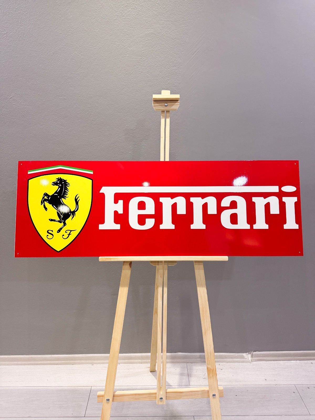Ferrari Classic Logo – Garage Heavy Metal Sign – 118 × 40 cm (46.5” × 15.7”)