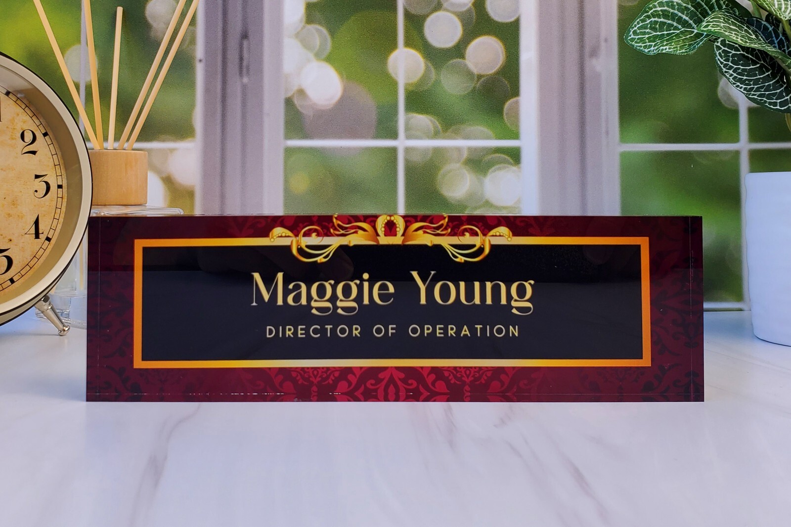 Personalized Clear Acrylic Plaque Name Plate for Desk Executive Damask CAB36DM