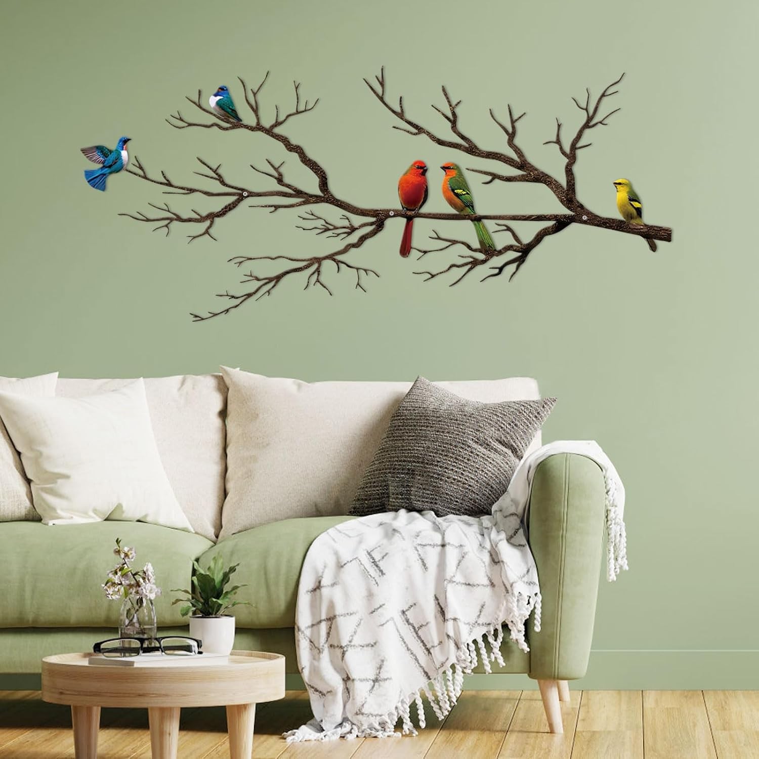 ESTART Metal Birds Wall Art, Metal Vivid Birds on Branch Silhouette Wall Decor B
