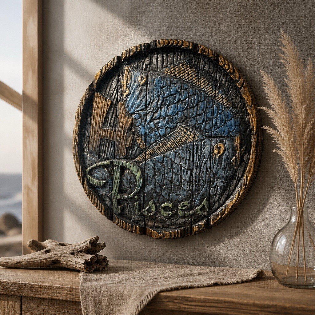 HAND PAINTED Plaster 3D Pisces, the Fish, Horoscope ZODIAC Astrology WALL PLAQUE