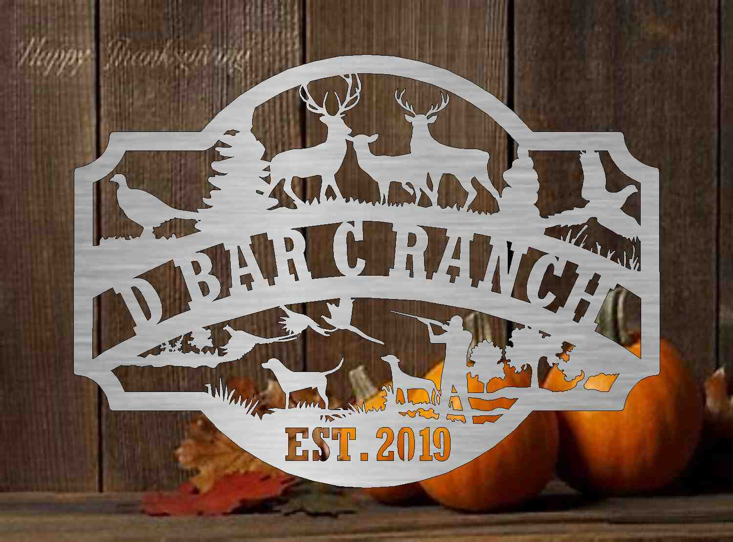 3ft Metal Sign with hunting scene customized with your name