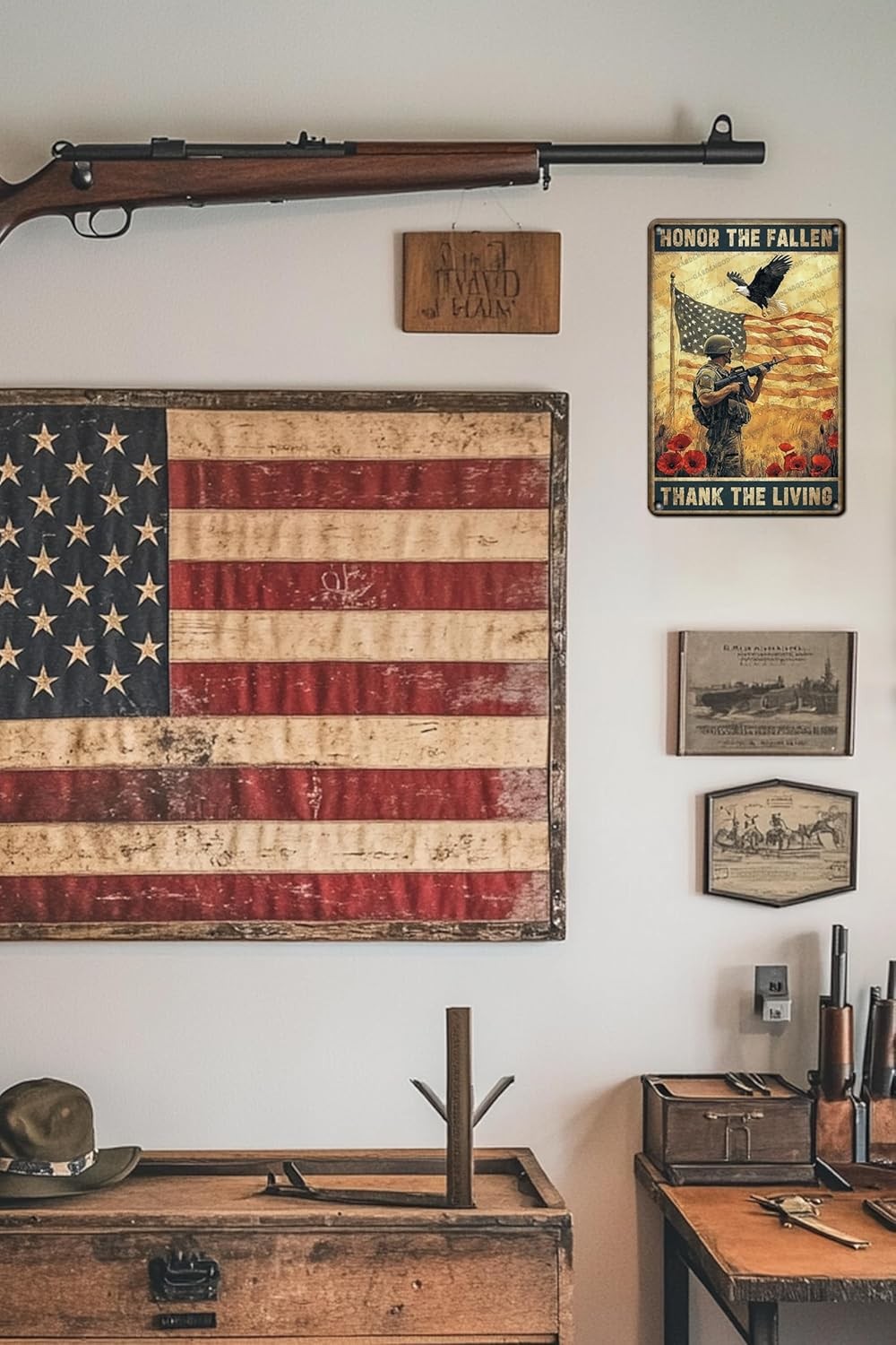 Veteran Tin Metal Sign Honor The Fallen Thank The Living Plaque 8×12