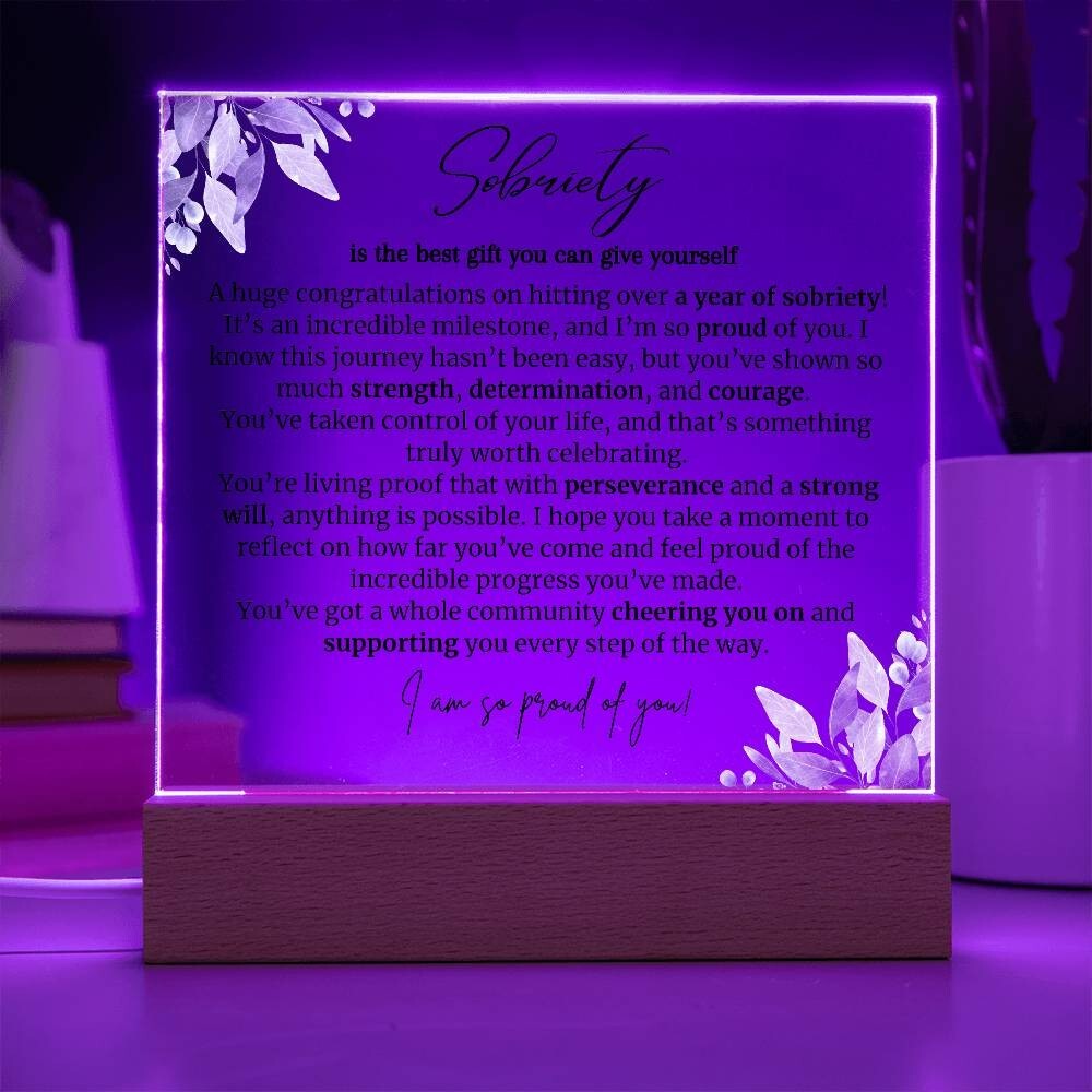 one year sobriety LED acrylic Plaque Gift for staying sober congratulations gift