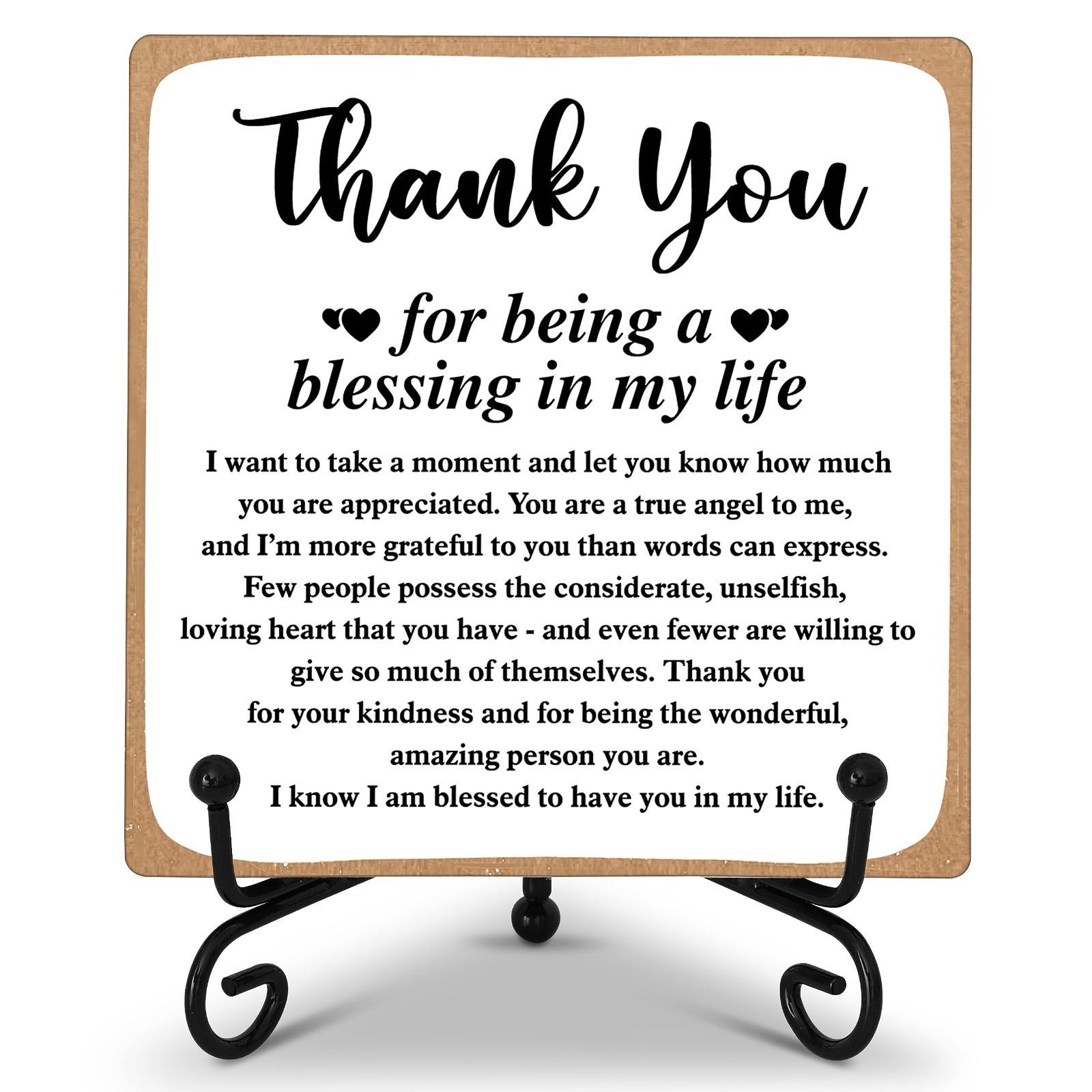 Thank You Gift for Women Men, Wooden Plaque with Stand, Desk Decor, White