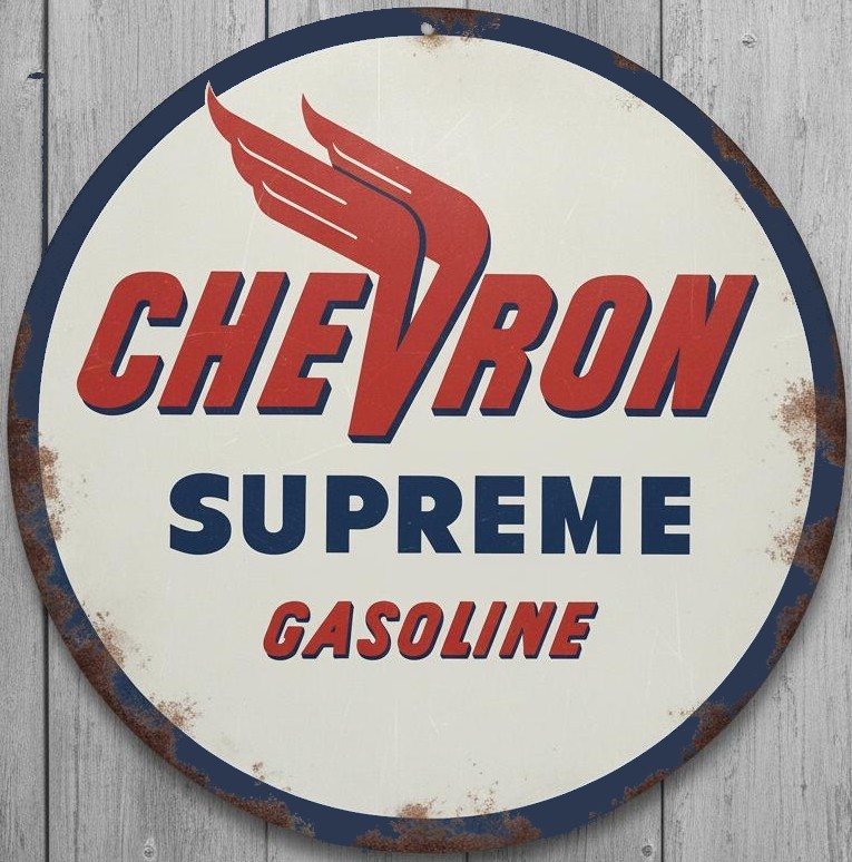 Chevron Supreme Gasoline 8″ Diameter Vintage Novelty Metal Sign Made In USA New!