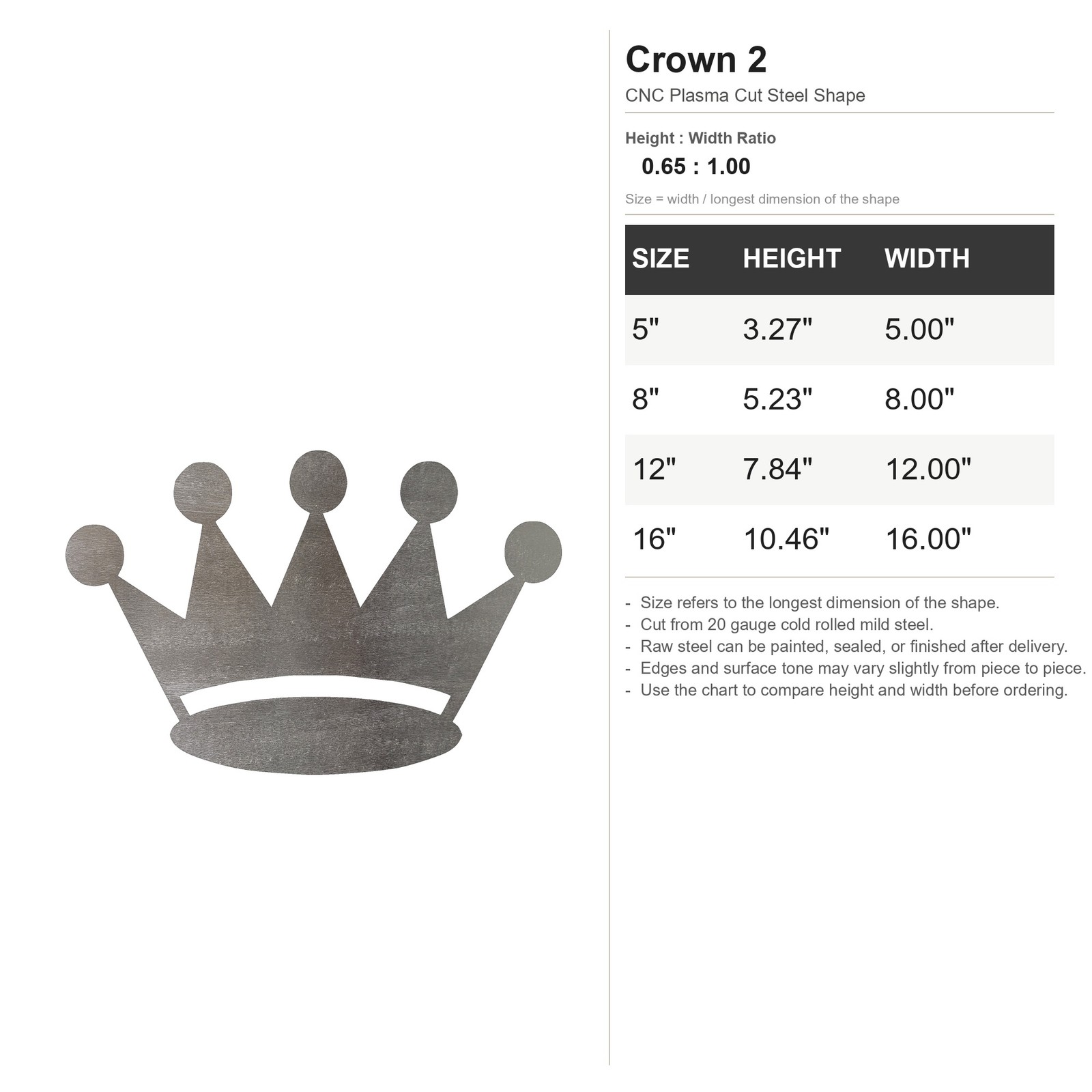 Crown 2 Steel Cutout Shape, Raw Metal Wall Art and Craft Supply