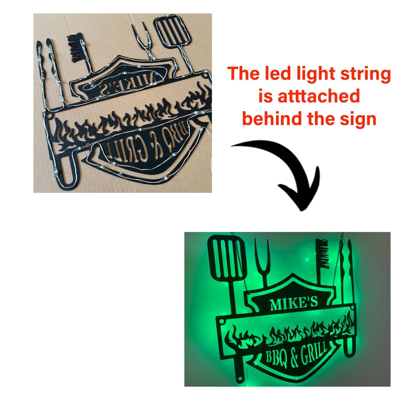 Personalized LED Metal Sign Custom Logo Wall Art Business Name Light Decor