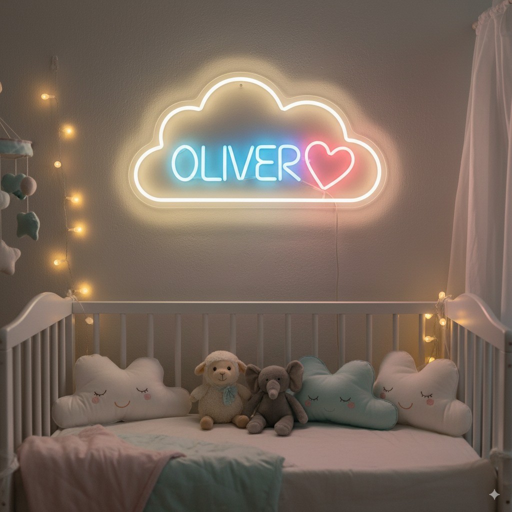 Nursery Neon Sign, Baby Name Custom LED Light, Personalized Kids Room Wall Decor