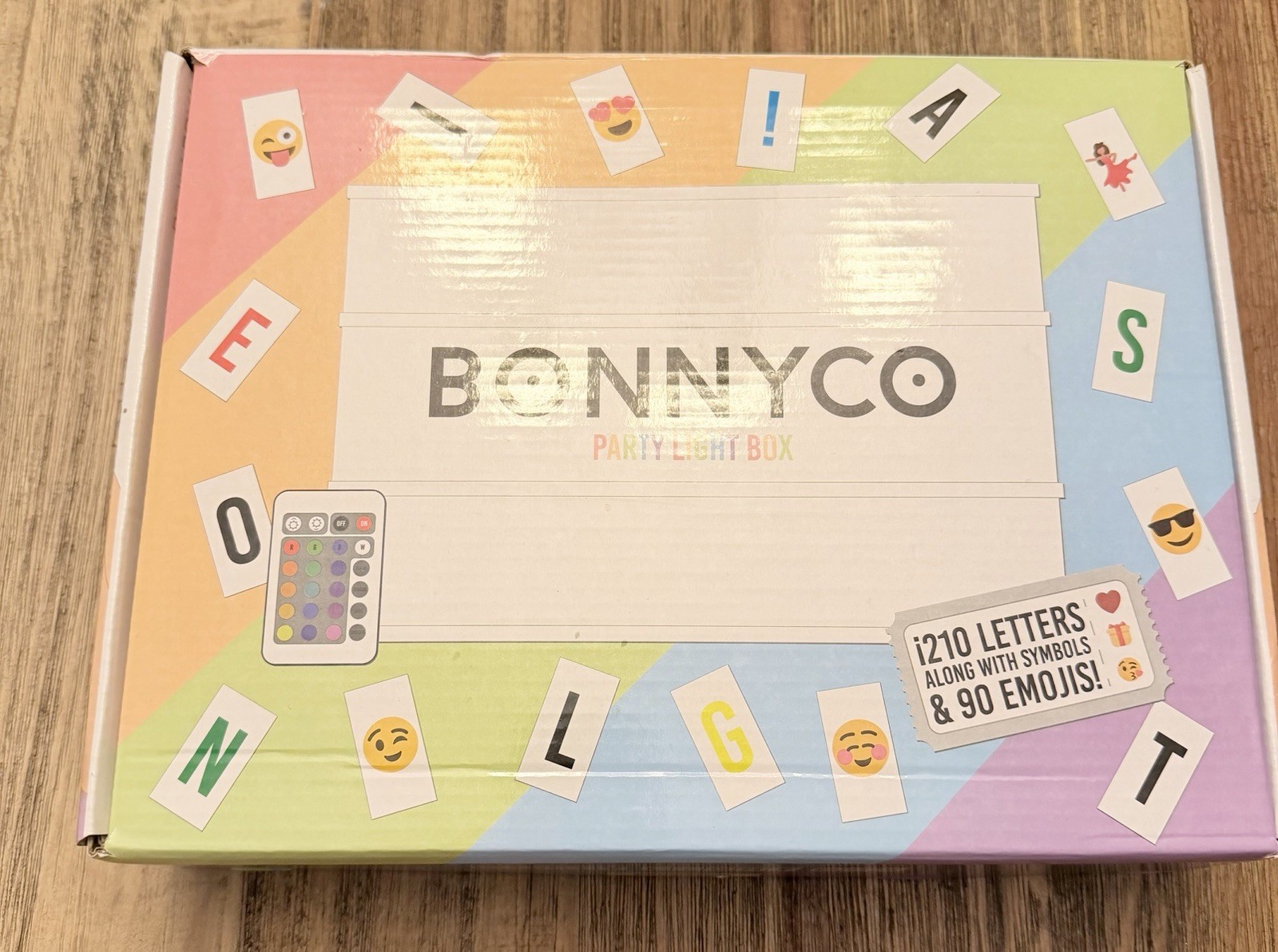 BONNYCO LED Party Light Box,Cinematic Sign with 210 Letters, 90 Emojis & Remote