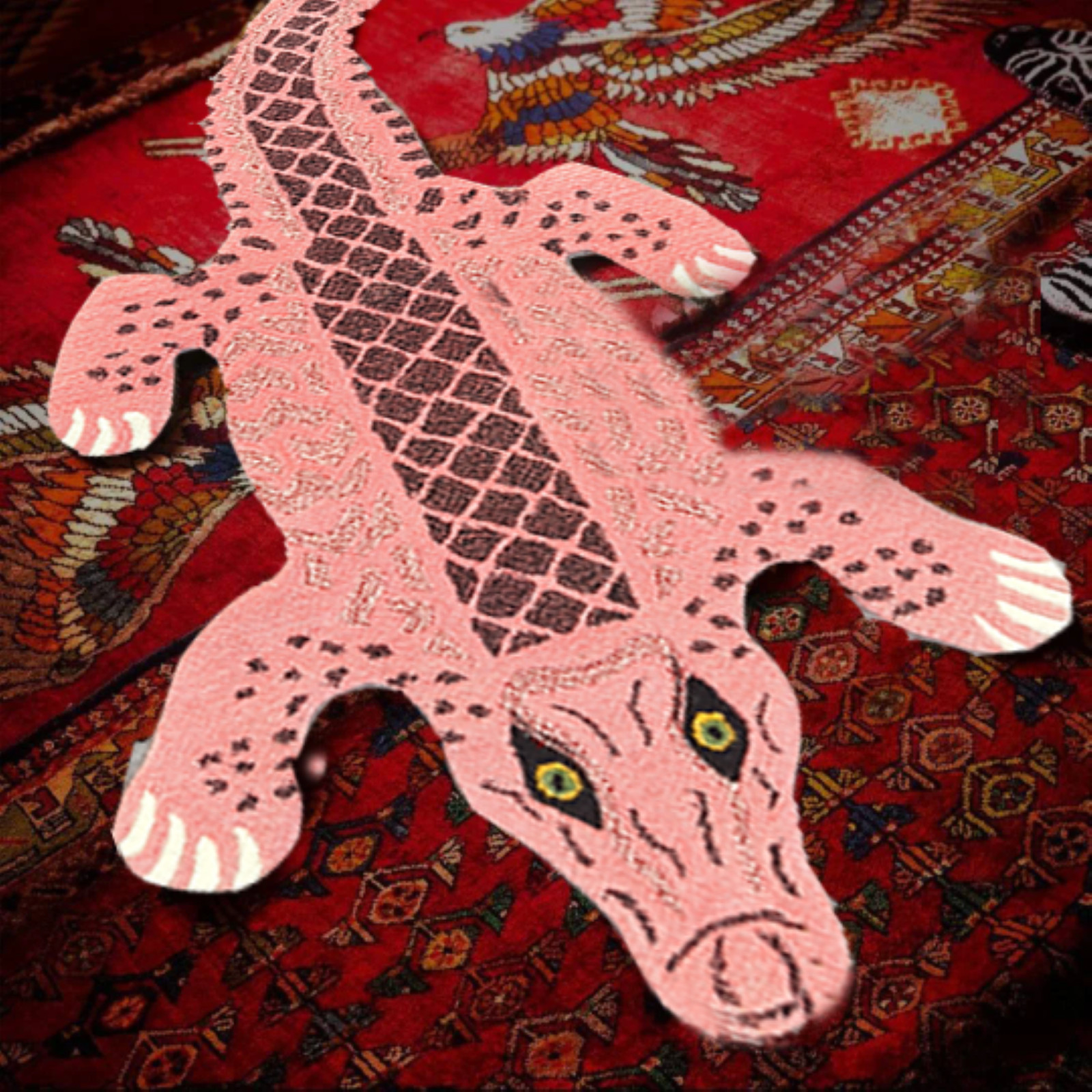 Modern Crocodile Shaped Tufted Rug Pink Brown Alligator Novelty Kids Area Carpet