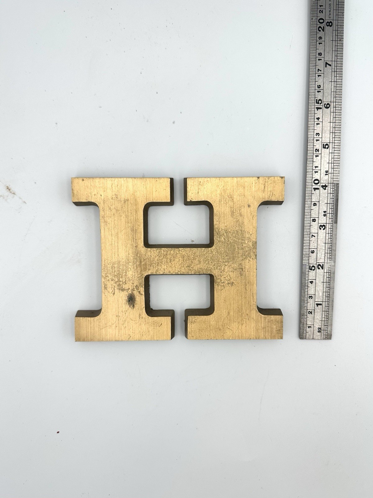 4″ Solid Brass H Alphabet Letter x .5” in Thick, Heavy, 1/4-20 Mounting Threads