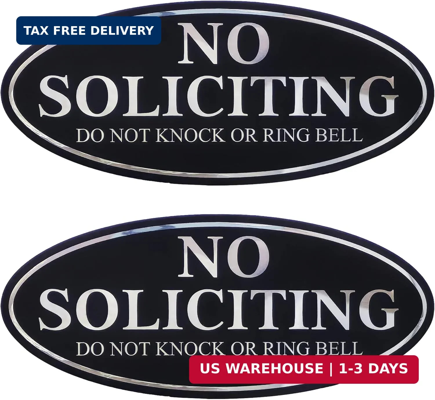2PC No Soliciting Do Not Knock Or Ring Bell Sign, 7 x 3 Inches – Aluminum – No S