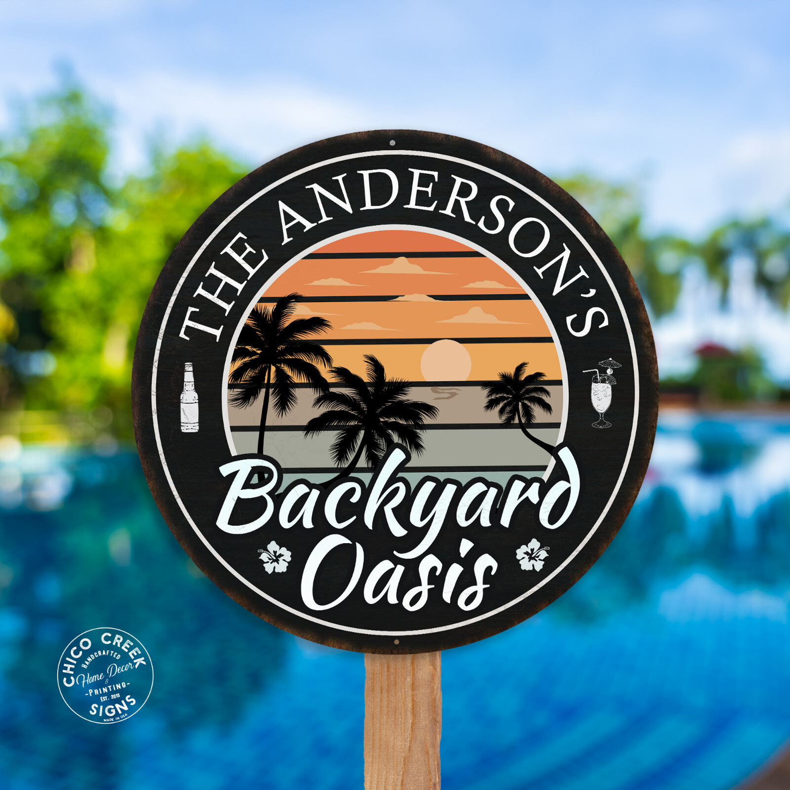 Personalized Backyard Oasis Sign Tropical Decor Pool Porch Patio 100140050009